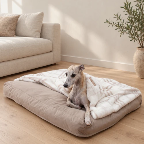 Dogco Soft Nest Creamy Check - materac norka z kocykiem dla psa beżowo-kremowa